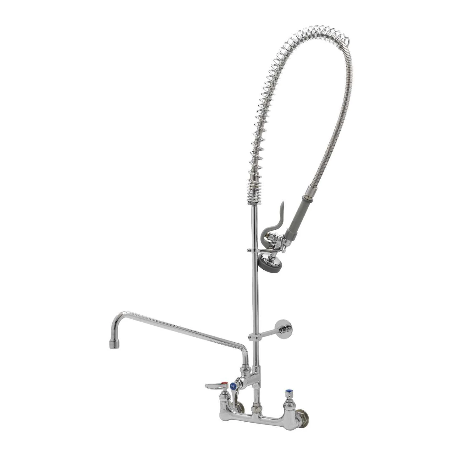 T&S Brass Pre-Rinse Unit: 8" Wall Mount, Add-On Faucet w/ 18" Nozzle, B-0044-H & B-0107, B-0109-03