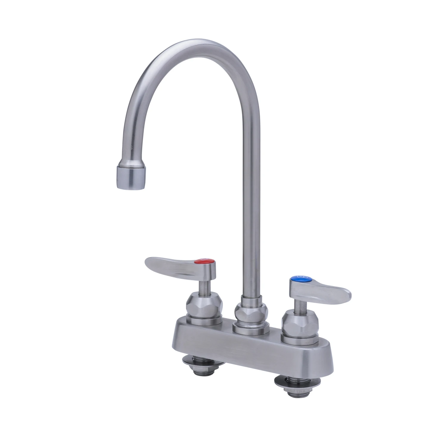 T&S Brass 4" Stainless Steel Deck Mount Workboard Faucet with Stainless Steel Lever Handles, 6" Stainless Steel Swivel Gooseneck and 2.2 GPM Aerator
