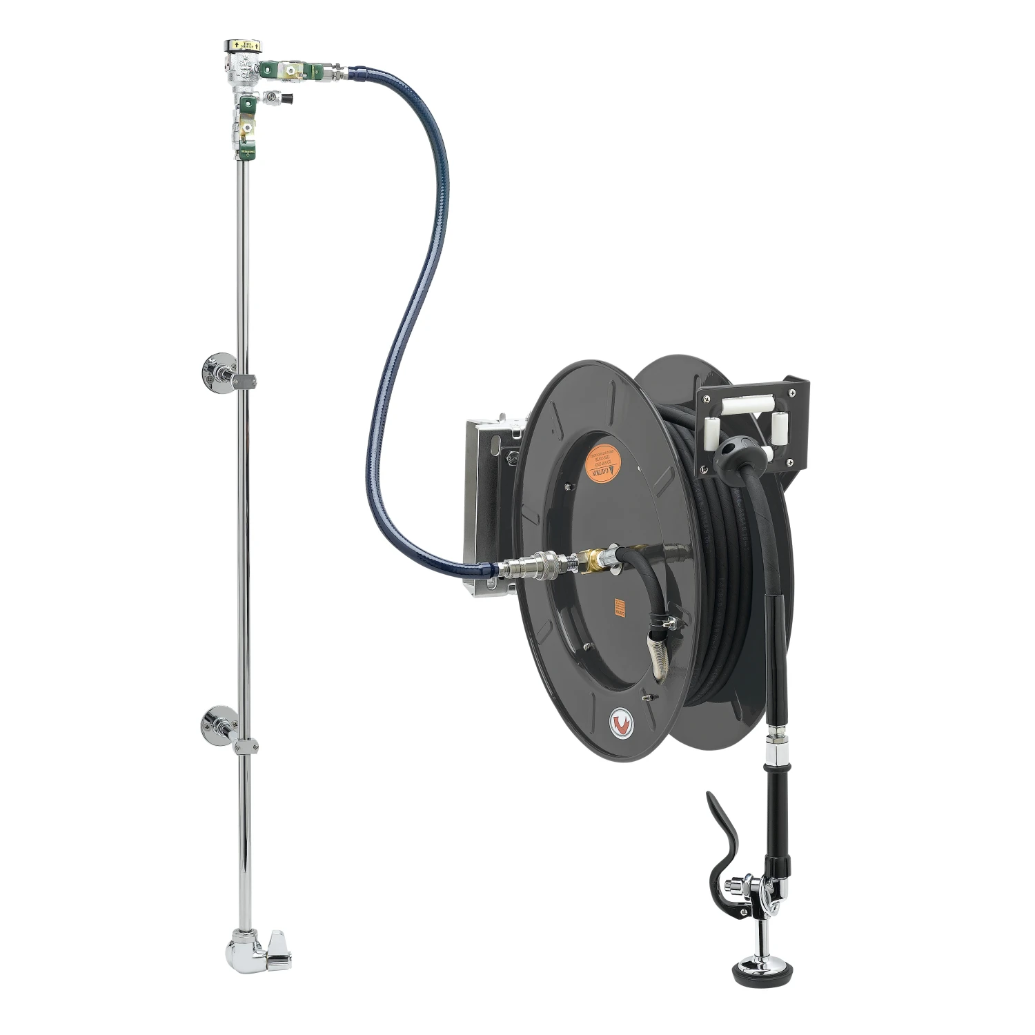 T&S Brass EQUIP Hose Reel System, Single-Temp Wall Mount Base Faucet, 3/8" x 50' Hose, Wall Bracket
