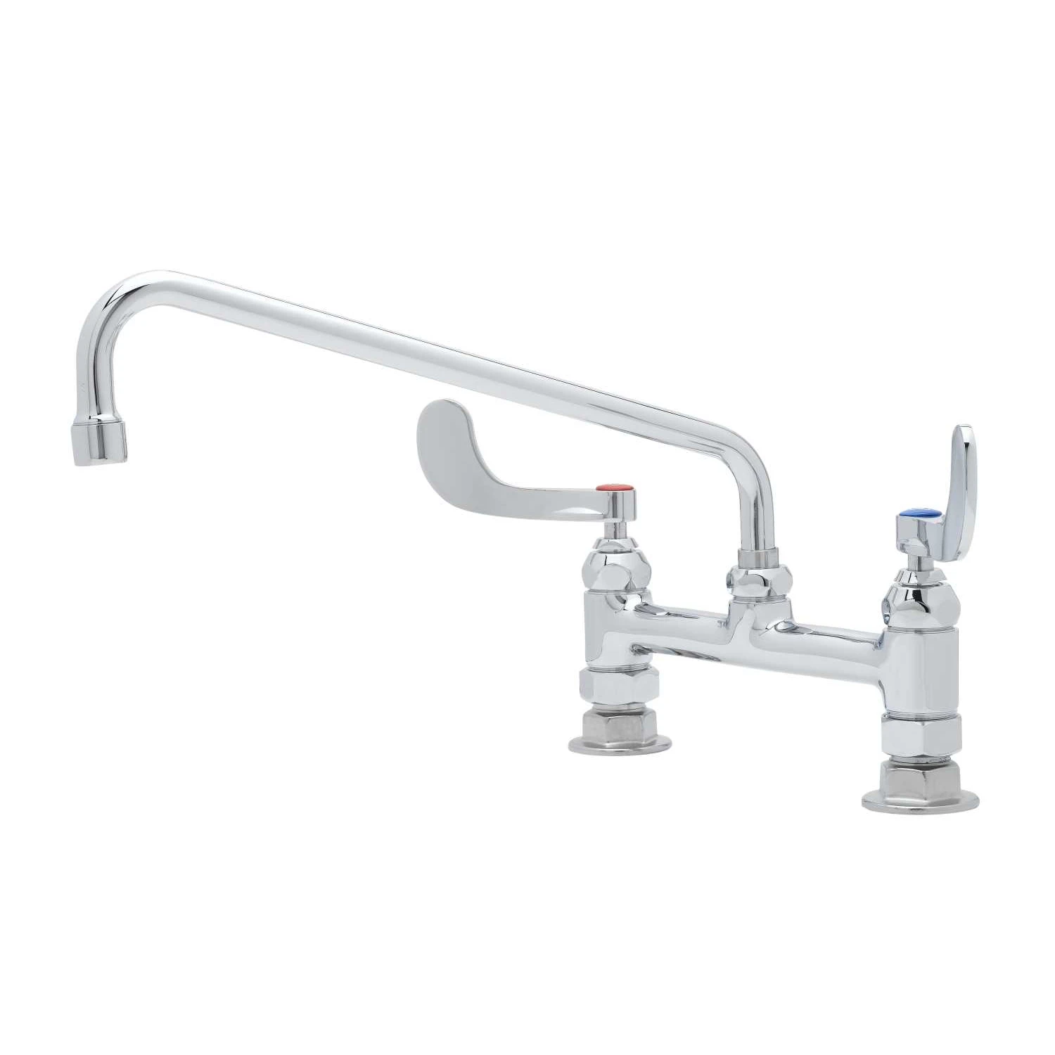 T&S Brass Double Pantry Faucet, 8" Deck Mount, Eterna Cartridges, 12" Swing Nozzle, 4" Wrist Handles