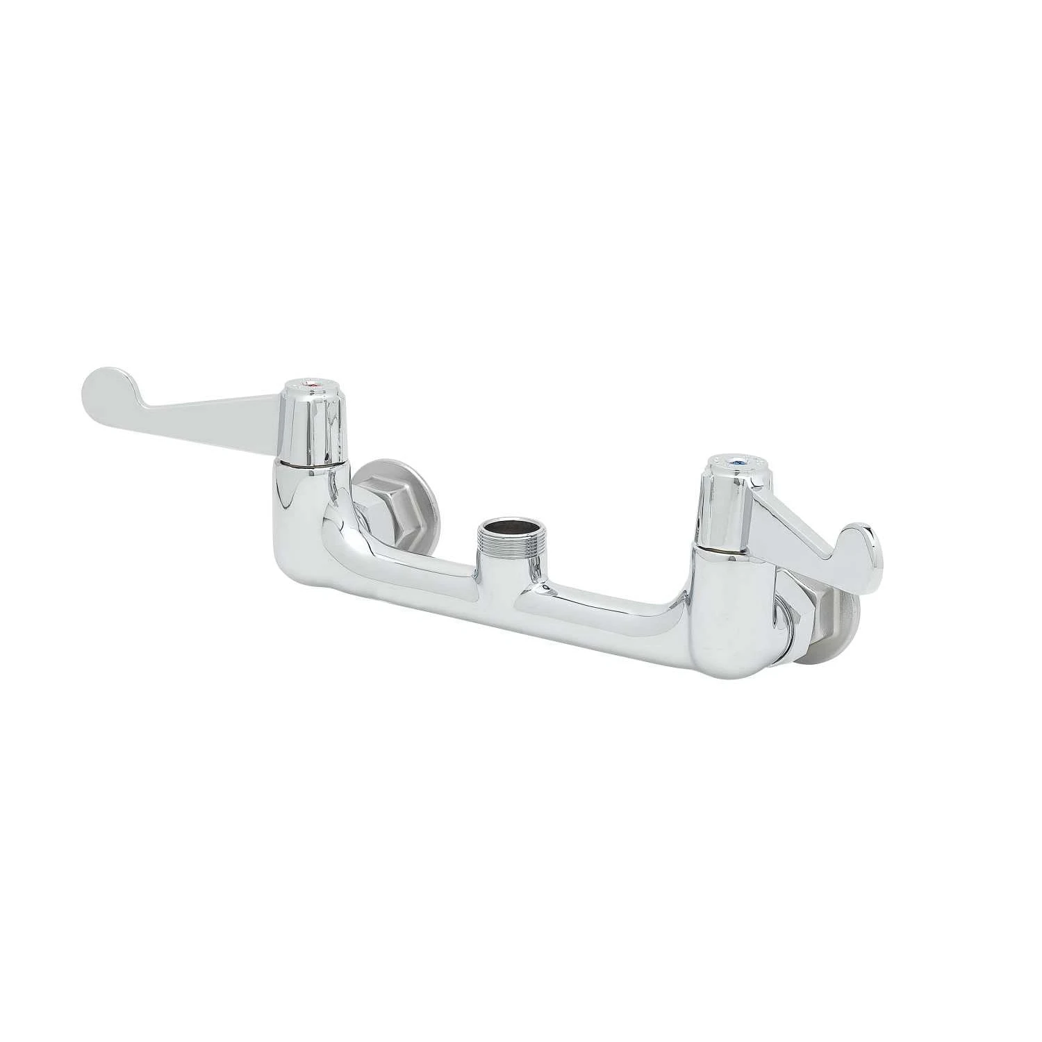 T&S Brass Faucet, 8" Wall Mount, 4" Wrist-Action Handles, Less Nozzle equip