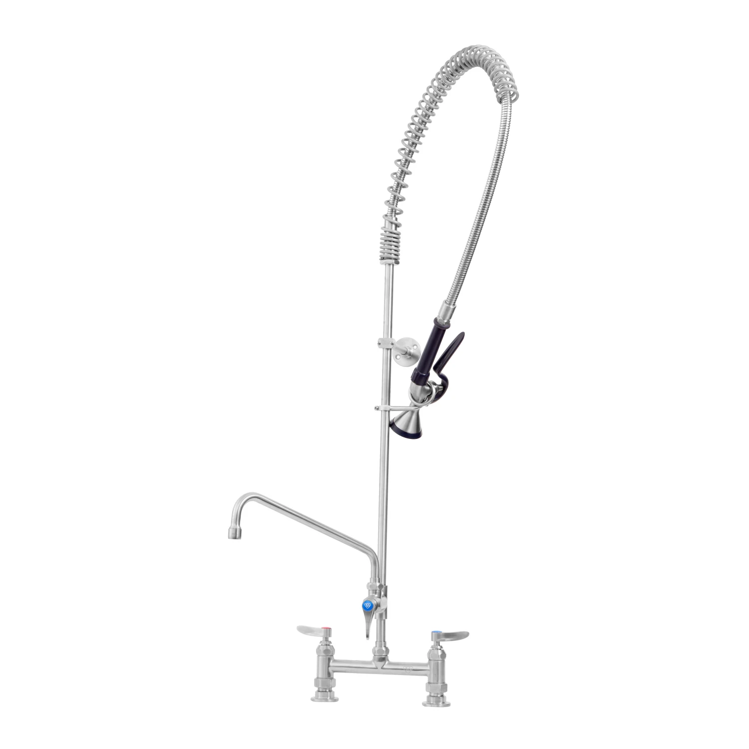 T&S Brass EverSteel Stainless Steel EasyInstall Pre-Rinse 8" Deck Mount, Cerama w/ CV, 12" Add-On Faucet, S-0107-Y & Wall Bracket