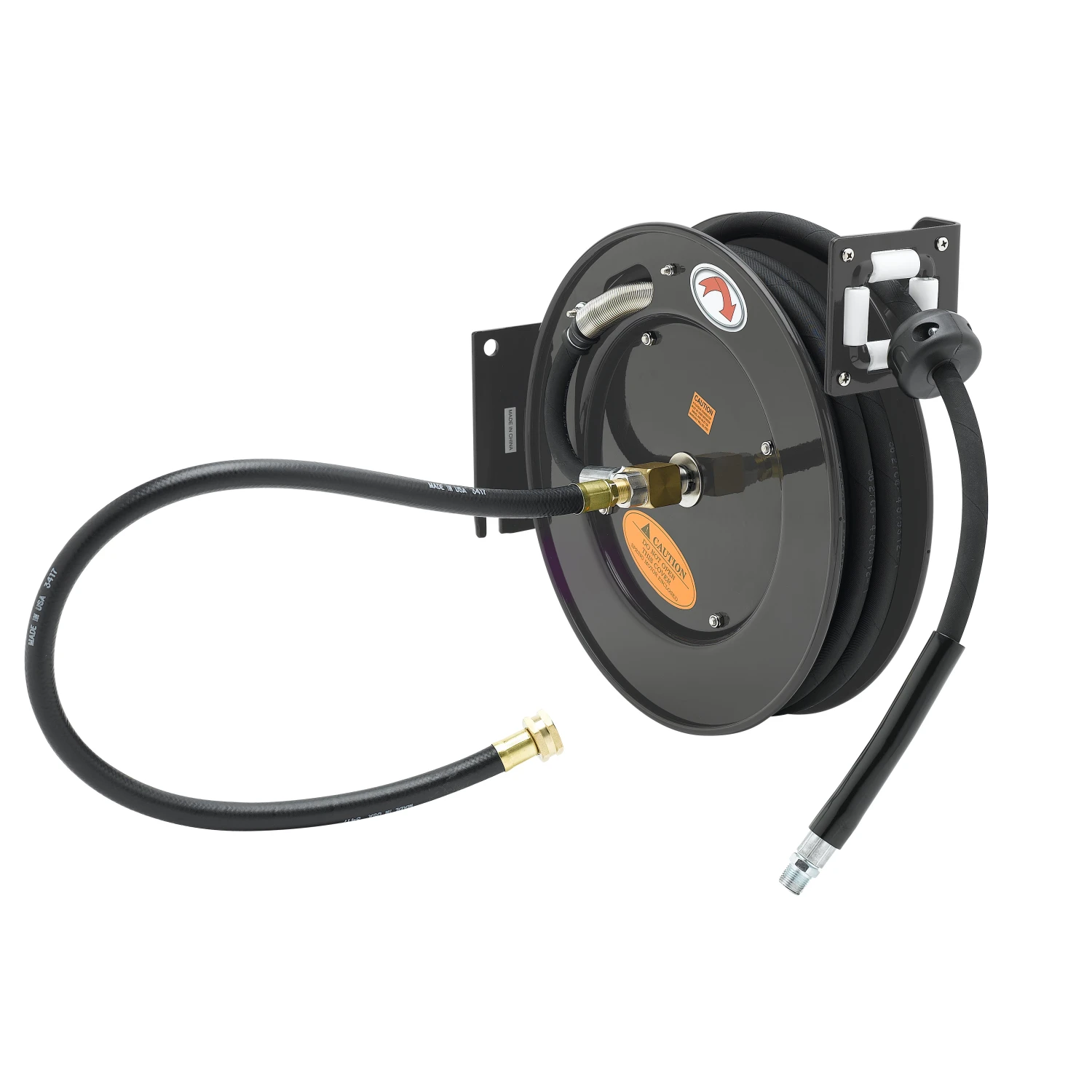 T&S Brass Equip Hose Reel, Open, Powder Coated Steel, 1/2" x 50' Hose, and 3' Connector Hose with Garden Hose Adapter
