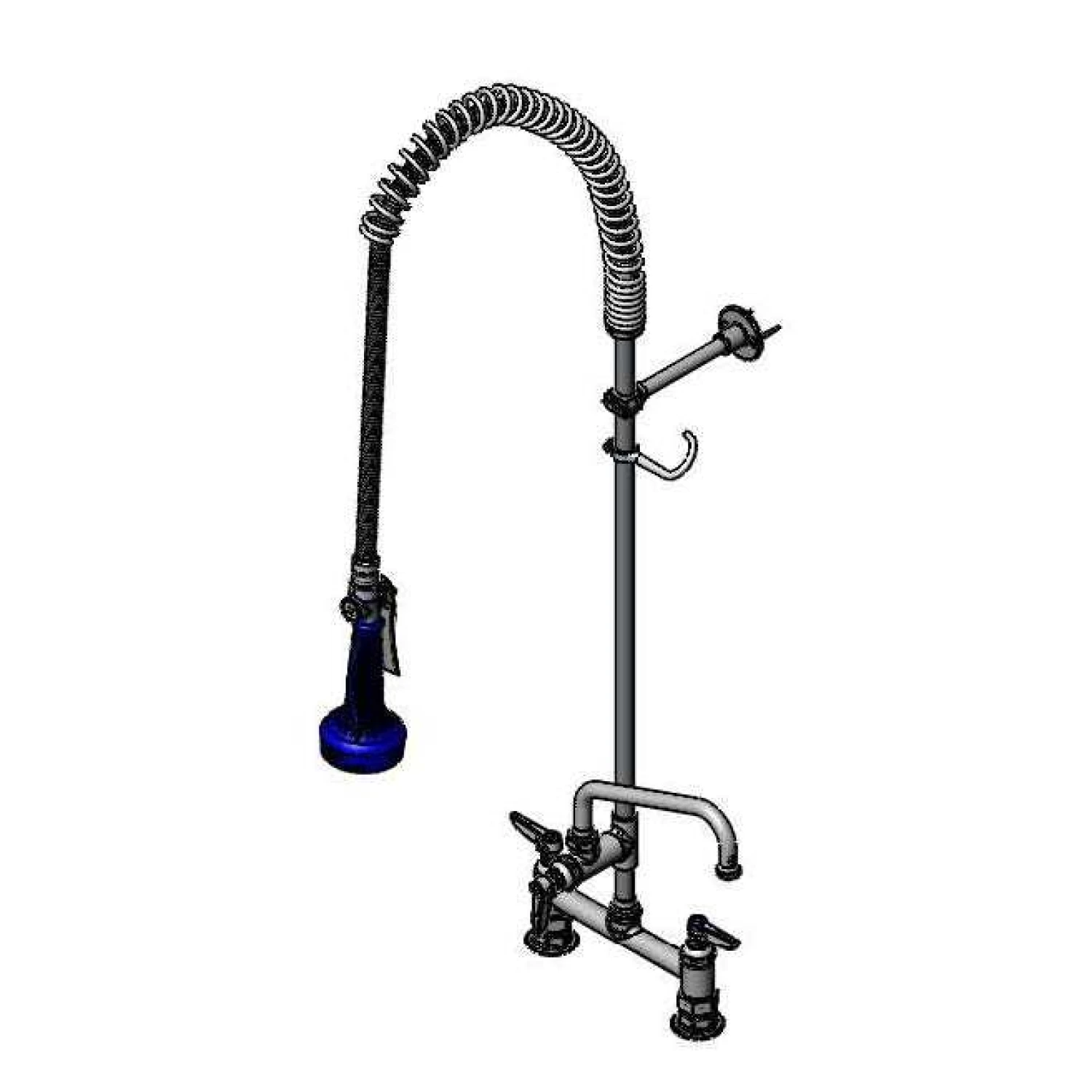 T&S Brass EasyInstall Pre-Rinse, Spring Action, 8" Deck Mount, 8" Add-On Fct, Wall Bracket, B-0108-C Low Flow Spray Valve
