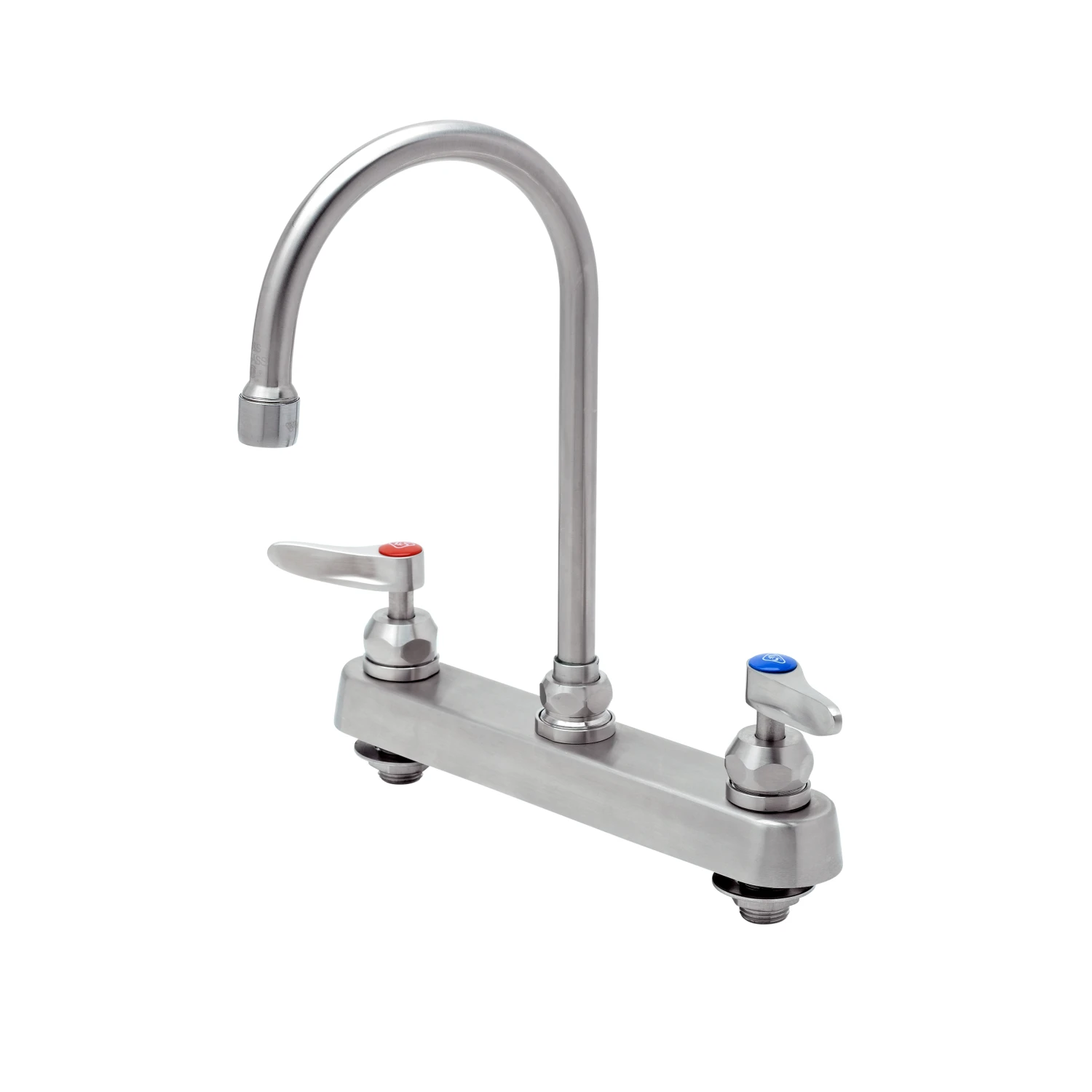 T&S Brass 8" Stainless Steel Deck Mount Workboard Faucet with Stainless Steel Lever Handles and Stainless Steel Swivel Gooseneck with 2.2 GPM Aerator