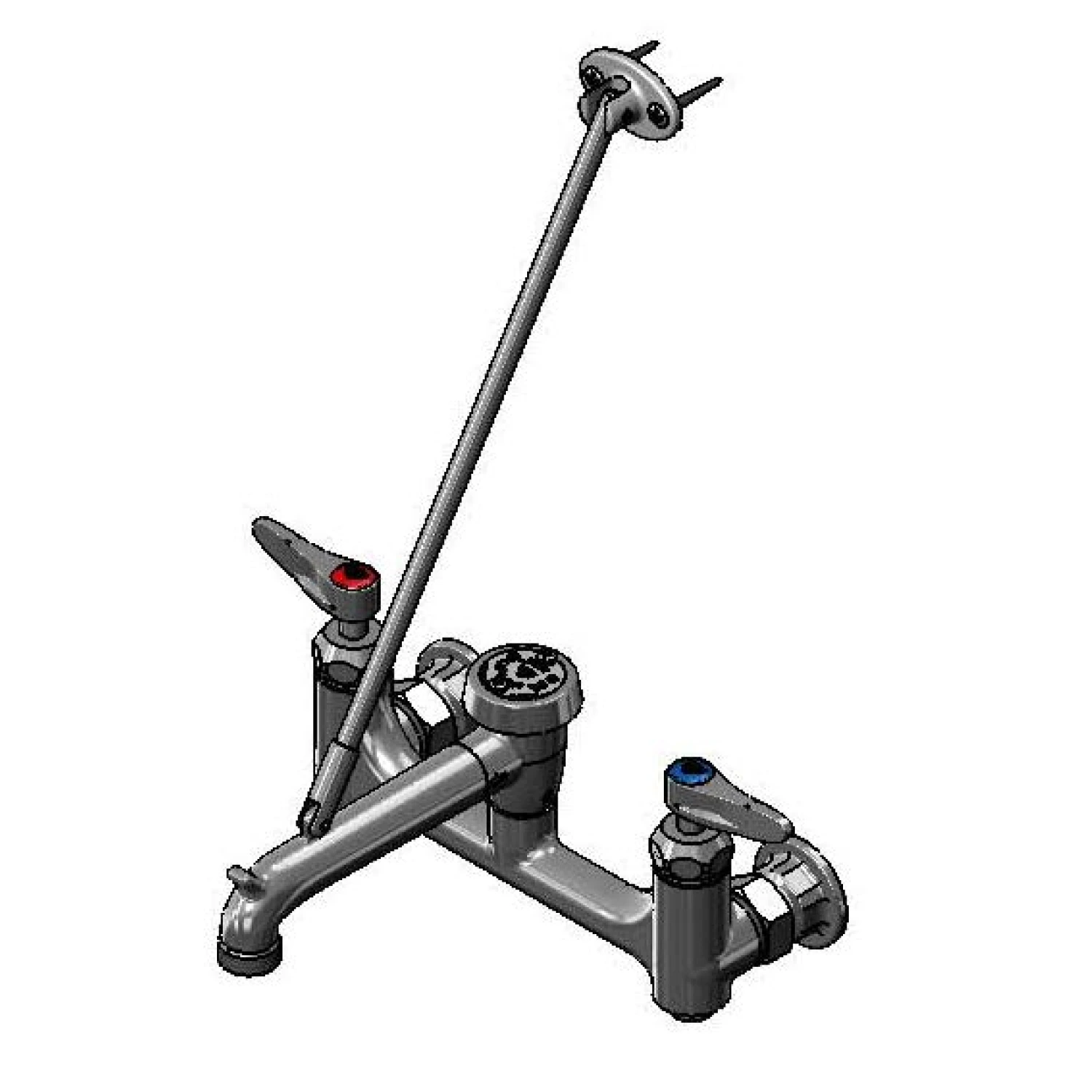 T&S Brass Service Sink Faucet, 8" Wall Mount, Ceramas, Built-In Stops, VB, VR Handle Screws, Rough Chrome Finish