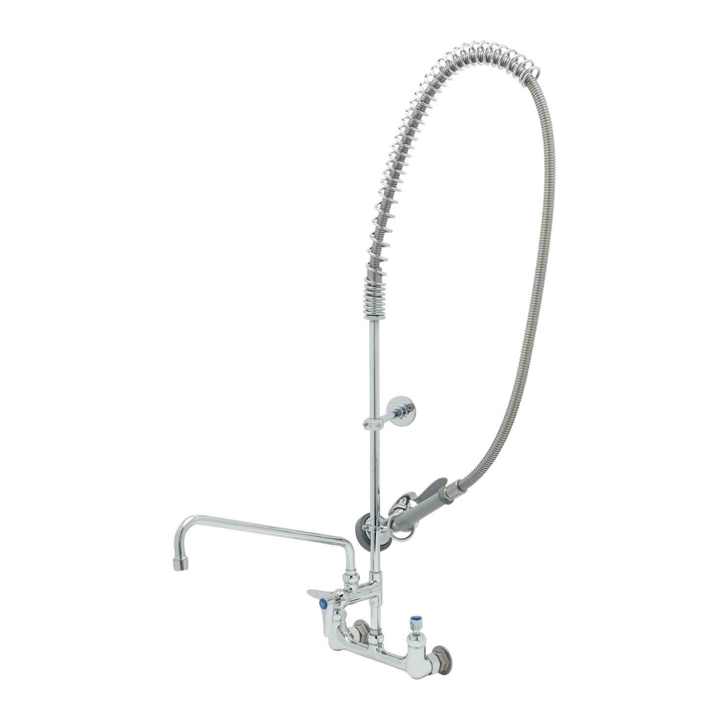 T&S Brass EasyInstall Pre-Rinse: Spring Action, 8" Wall Mount, Add-On Fct w/ 14" Nozzle, Ceramas