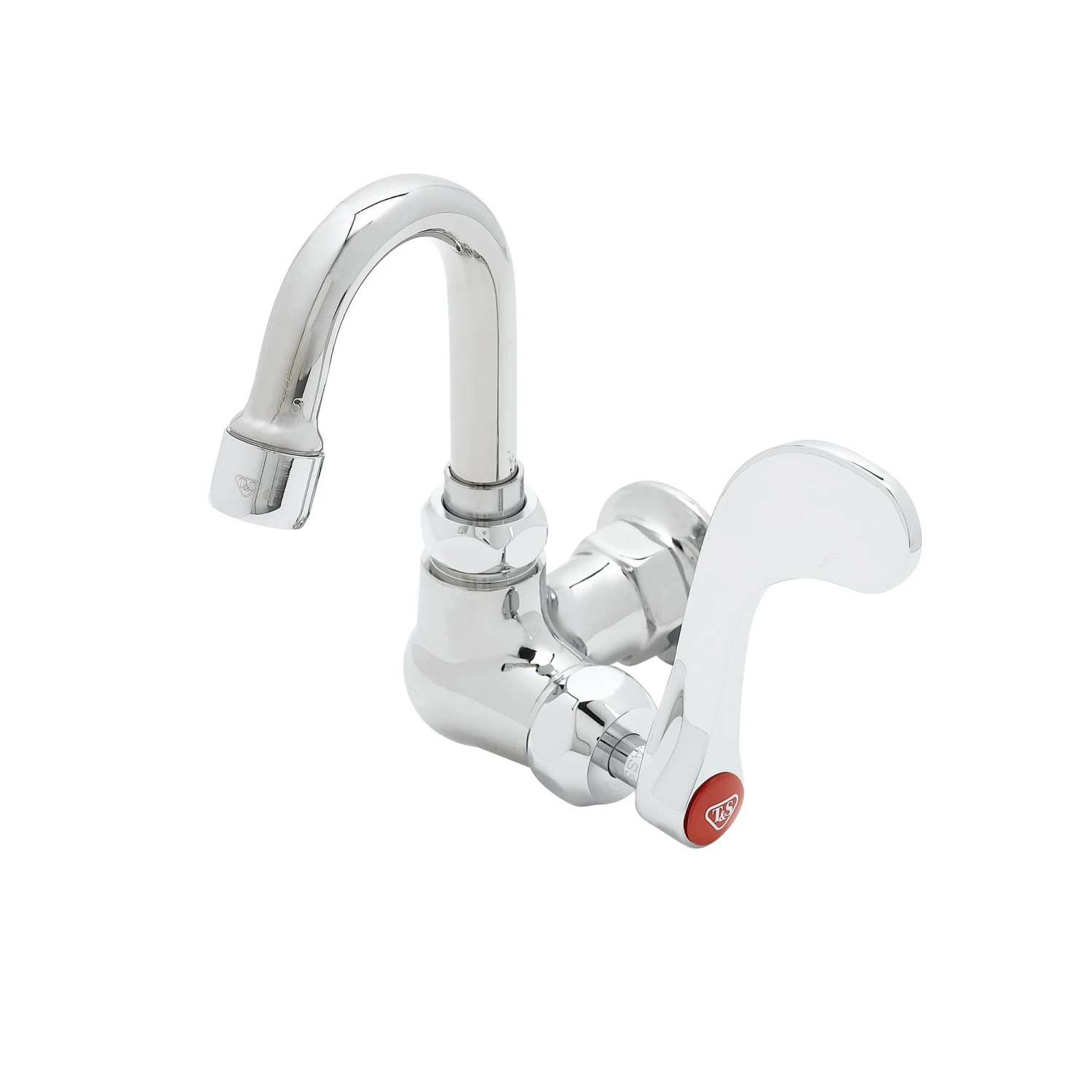 T&S Brass Single Pantry Faucet, Wall Mount, Cerama, 4" Wrist-Action Handle, Swivel Gooseneck