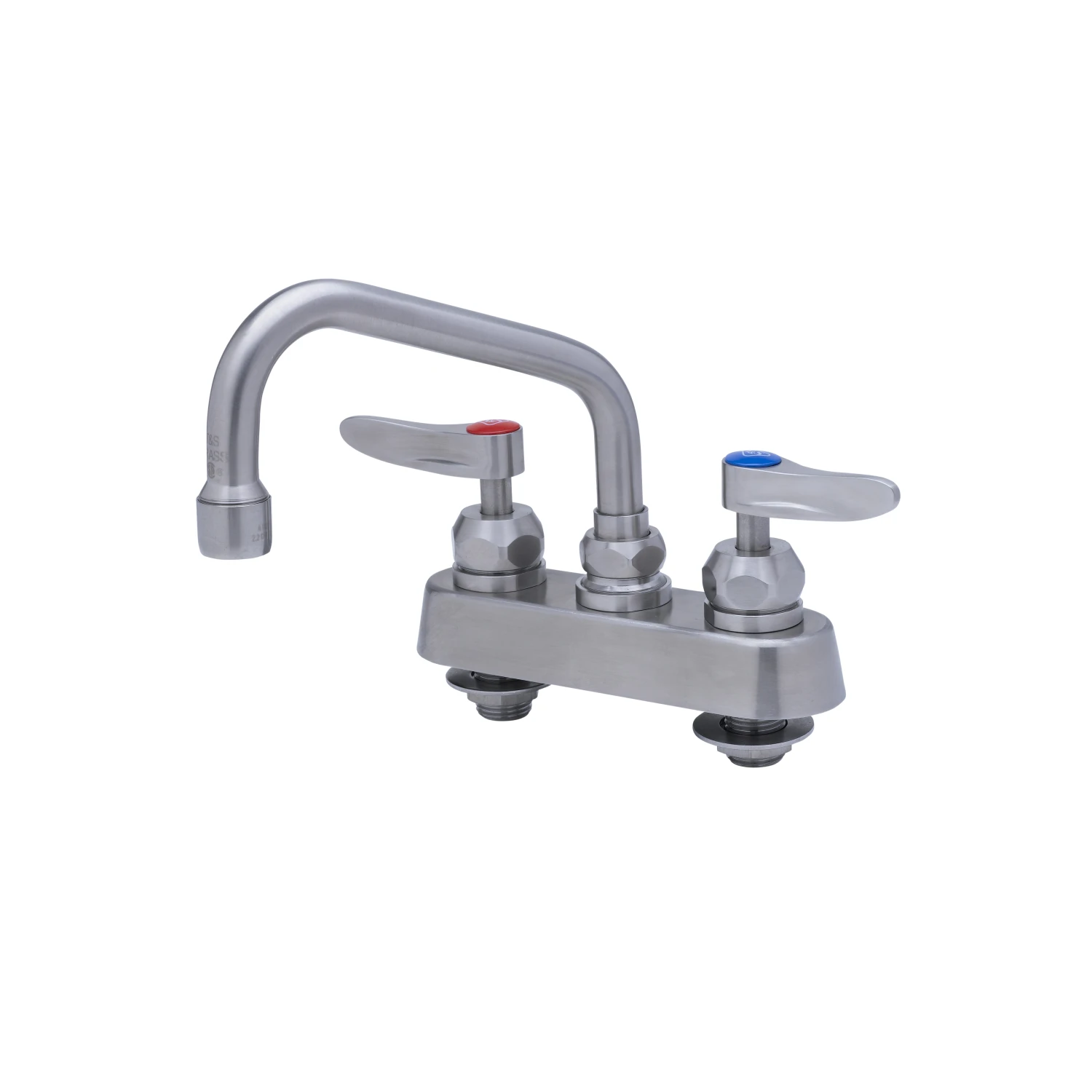 T&S Brass 4" Stainless Steel Deck Mount Workboard Faucet with Cerama Cartridges with Check Valves, Stainless Steel Lever Handles and 6" Stainless Steel Swing Nozzle with 2.2 GPM Aerator