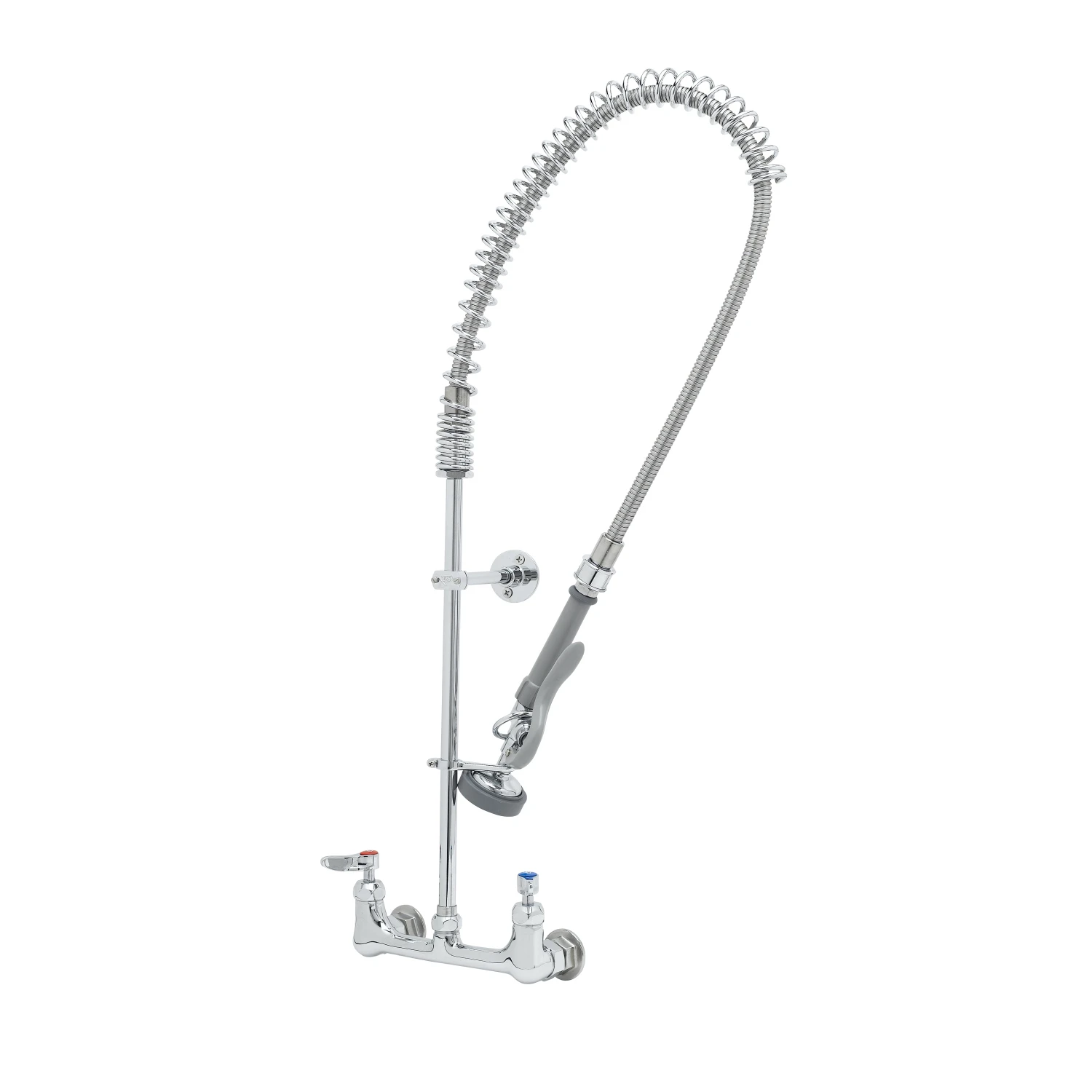 T&S Brass EasyInstall Pre-Rinse, Spring Action, 8" Wall Mount Base, Wall Bracket, & Swivel