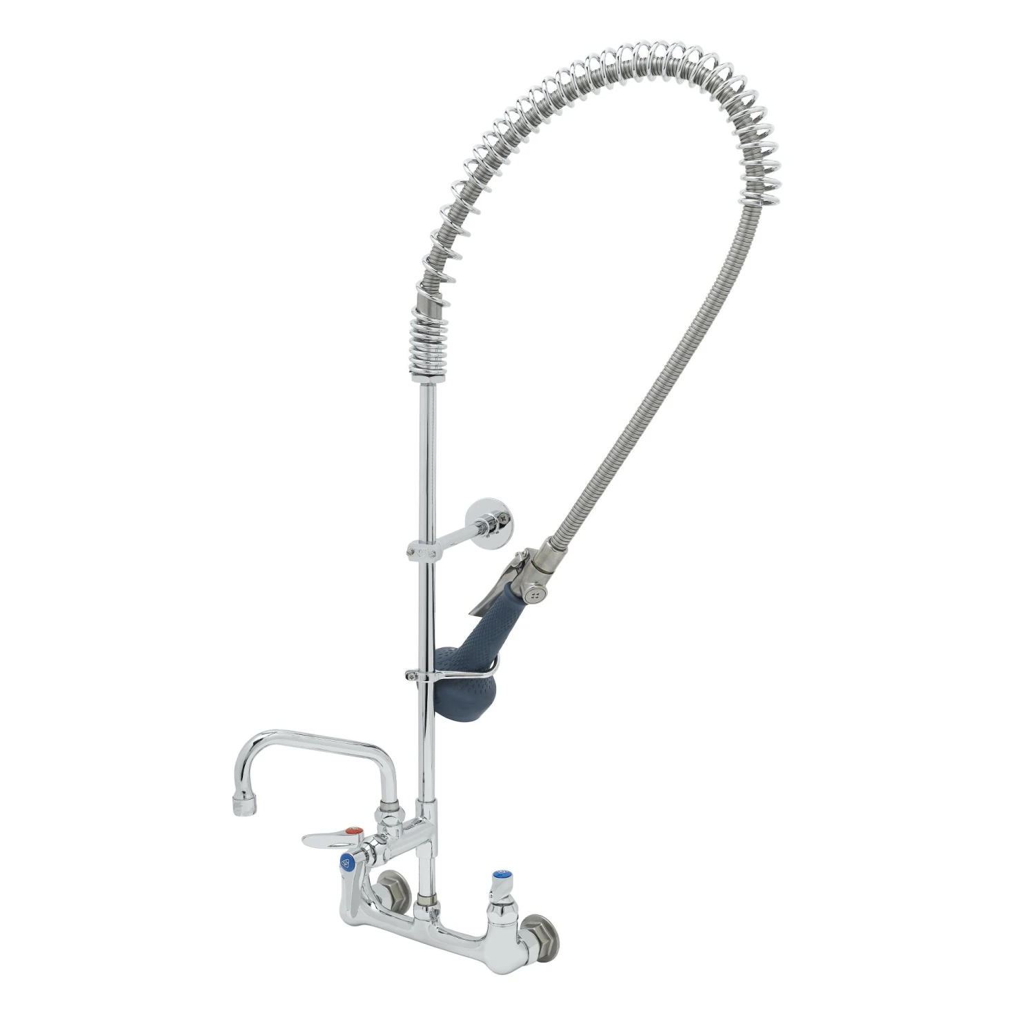 T&S Brass EasyInstall Pre-Rinse, Spring Action, 8" Wall Mount Base, 6" Add-On Faucet, Low Flow Spray Valve, Wall Bracket